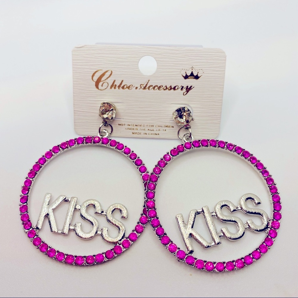 NWT Earrings Crystal Magenta set in Silvertone PIERCED